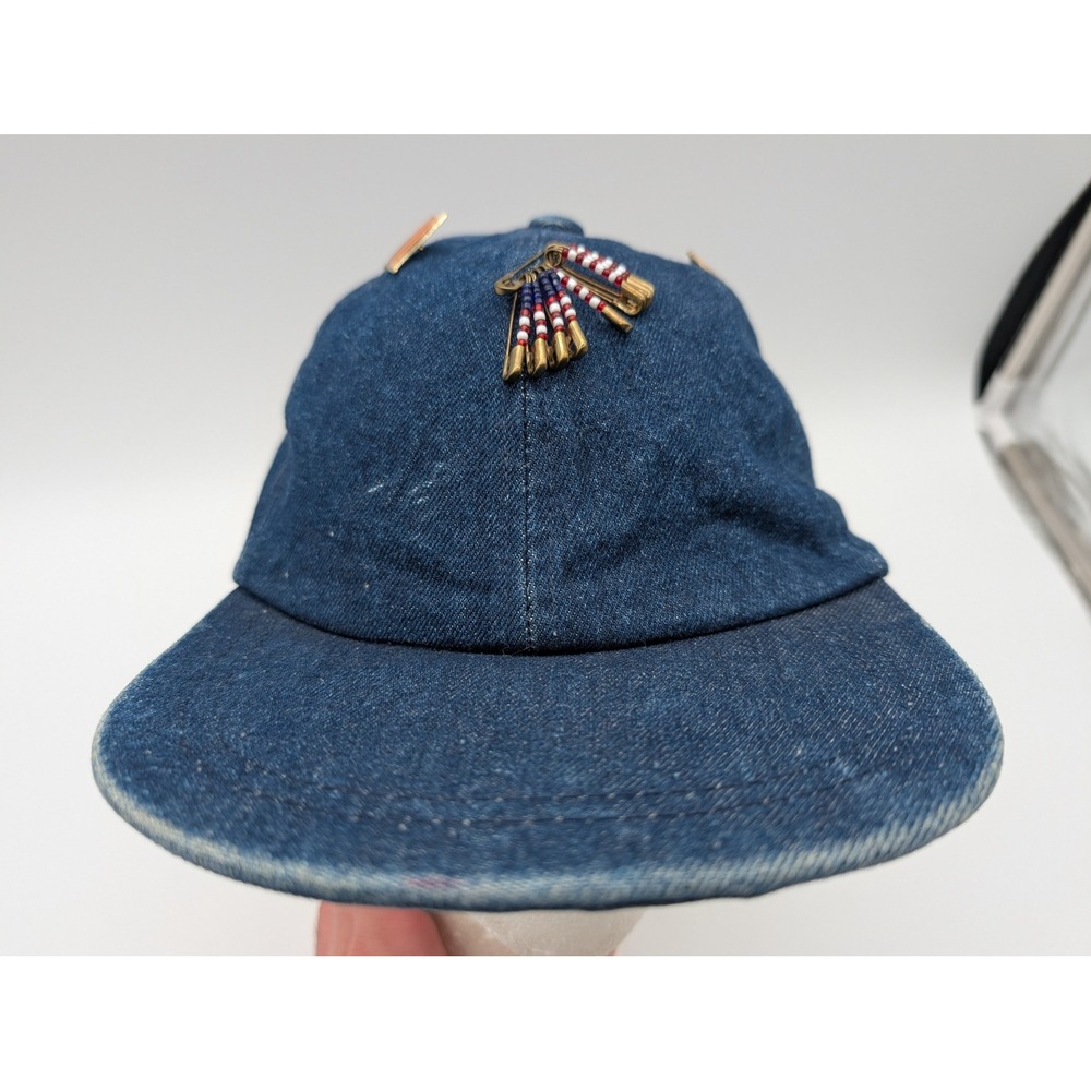 Crown Pacific Vintage Denim Baseball Cap Blue Flag Pins Elastic Back Hat